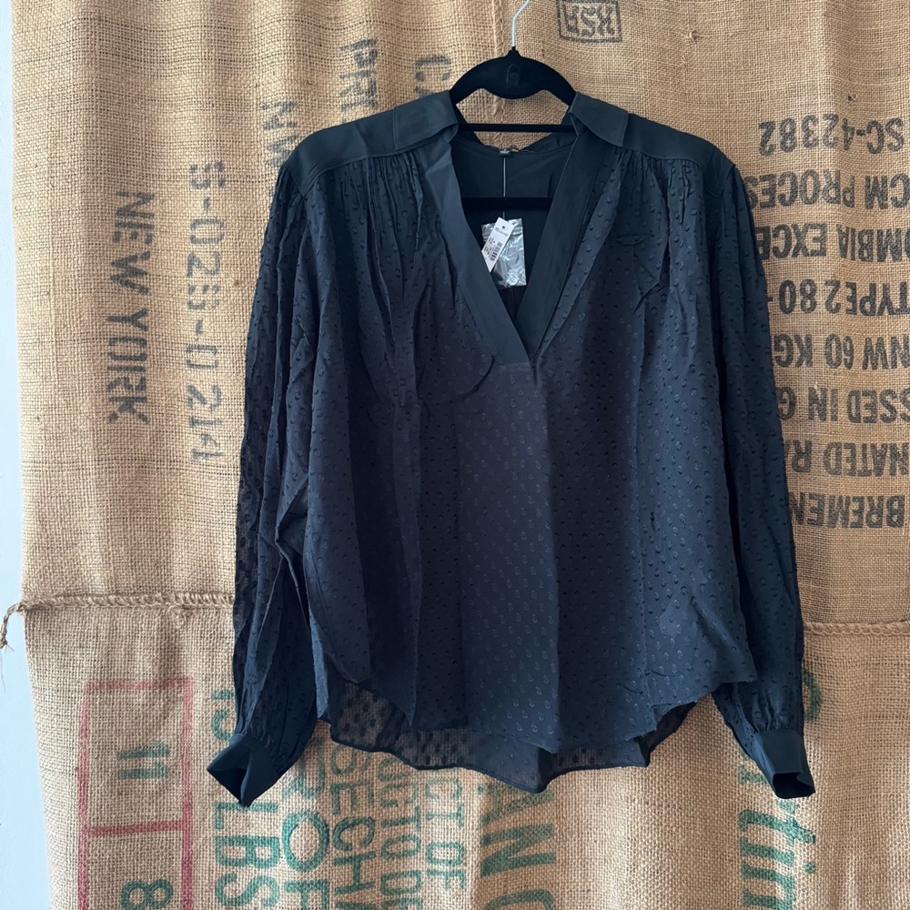 NWT Madewell Long-Sleeve Popover Top Sheer True Black M